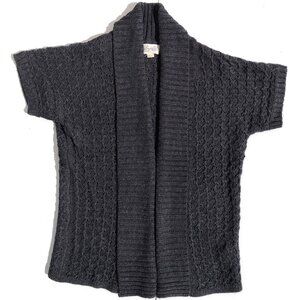 chunky knit cardigan sweater women L charcoal gray short sleeve Boutique XXI